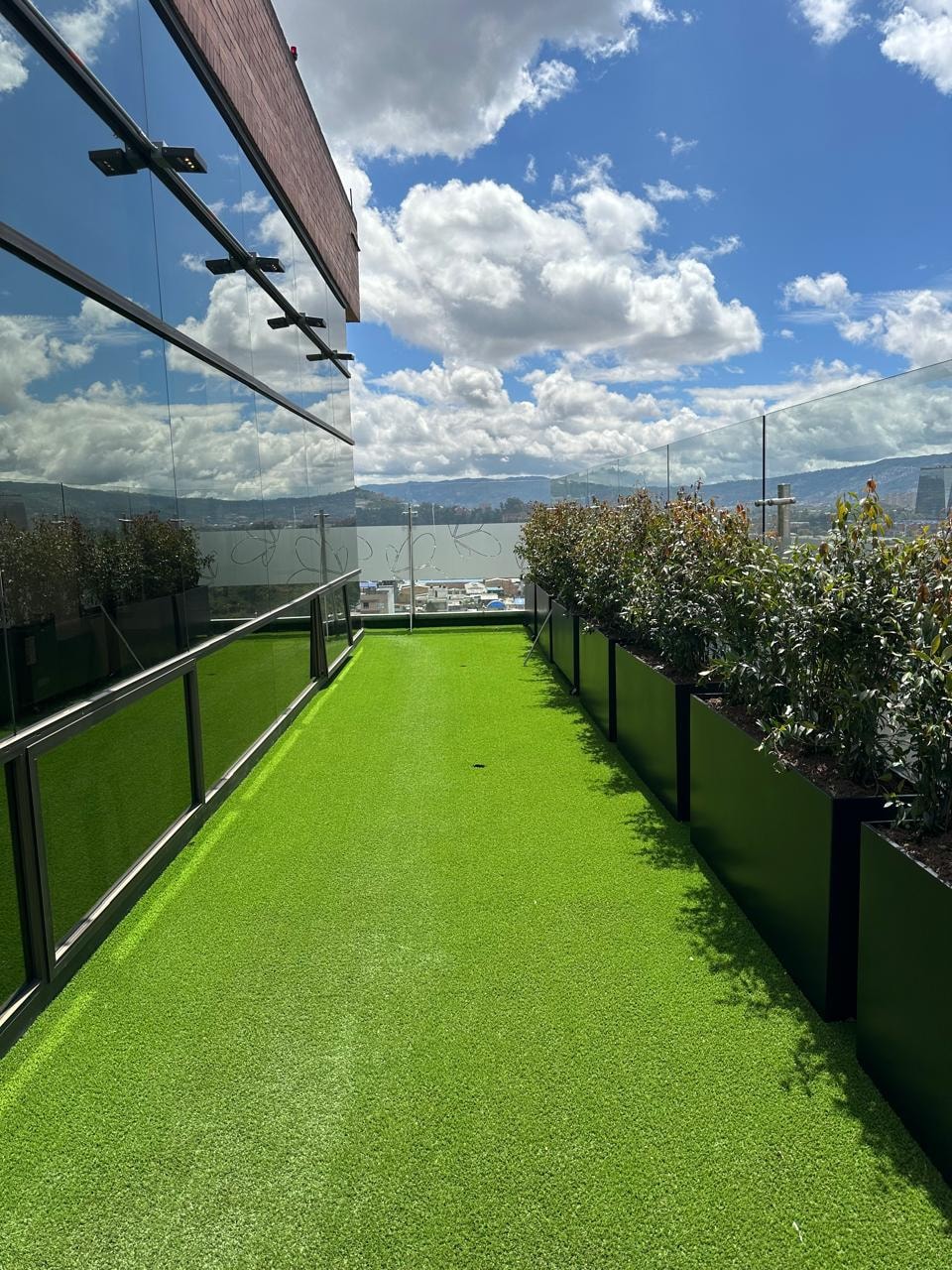 Terraza Piso 14 — zona de jardín con piso en deck y vegetación
